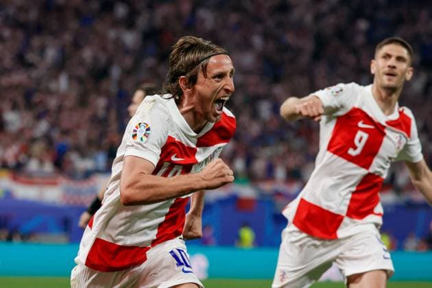 24th June 2024, Leipzig Stadium: Luka Modric (10 Croatia) celebrates after scoring the goal during the UEFA EURO, EM, Europameisterschaft,Fussball 2024 Germany Group B football match between Croatia and Italy at Leipzig Stadium, Germany. Francesco Farina SPP (FRANCESCO FARINA SPP) Copyright: xFRANCESCOxFARINAx xSPPx spp-en-FrFa-_O2A6108