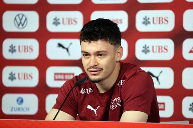 Sport Bilder des Tages 25.06.24 Schweiz PK Rieder Deutschland, Stuttgart, 25.06.2024, Fussball, UEFA EURO, EM, Europameisterschaft,Fussball 2024, PK Schweiz: Fabian Rieder.