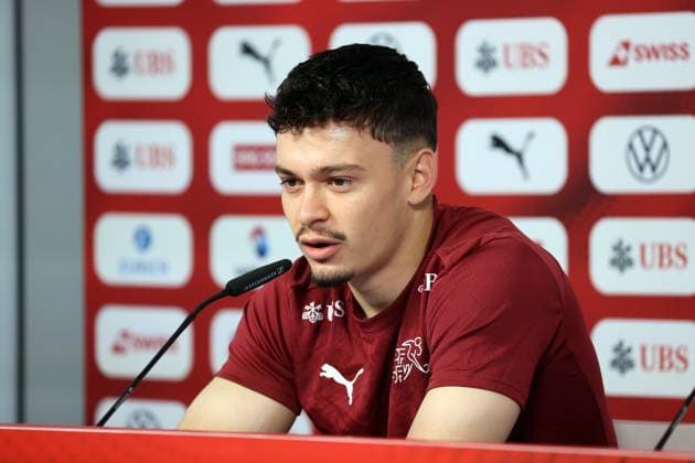 25.06.24 Schweiz PK Rieder Deutschland, Stuttgart, 25.06.2024, Fussball, UEFA EURO, EM, Europameisterschaft,Fussball 2024, PK Schweiz: Fabian Rieder.