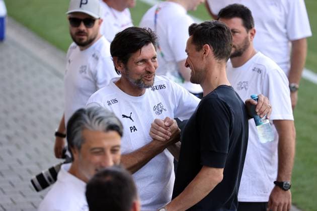 25.06.24 Schweiz Training Deutschland, Stuttgart, 25.06.2024, Fussball, UEFA EURO, EM, Europameisterschaft,Fussball 2024, Schweiz Training: v.l. Patrick Abatangelo, Christian Gentner.