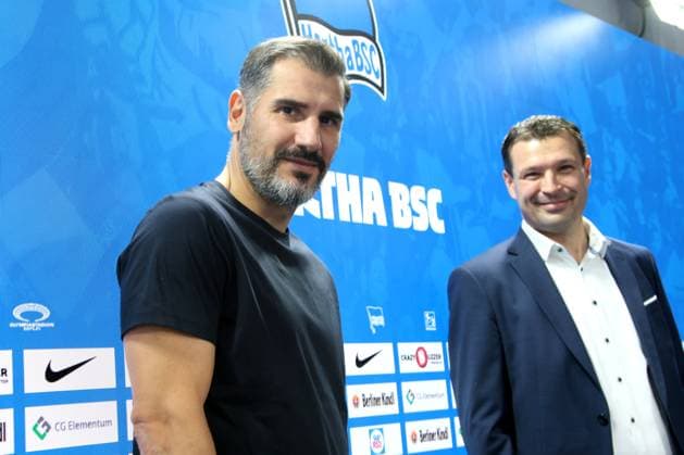 DEU, DFL, 2. FBL, Hertha BSC, Pressekonferenz, 25.06.2024, Hertha BSC Geschaeftsstelle, Berlin, DEU, DFL, 2. FBL, Hertha BSC, Pressekonferenz, im Bild Cheftrainer Cristian Fiel (Hertha BSC Berlin), Benjamin Weber (Sportdirektor, Hertha BSC Berlin) DFL - regulations prohibit any use of Photographs as image sequences and or quasi-video Foto: Juergen Engler nordphoto GmbH