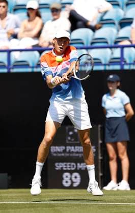 25th June 2024; Devonshire Park, Eastbourne, East Sussex, England: Rothesay International Eastbourne, Day 2; Emil Ruusuvuori (Fin) plays a backhand against Cameron Norrie (GBR) mens singles  ActionPlus12660301 HongboxChen