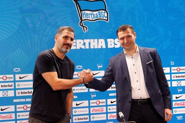 Trainer Cristian Fiel, Sportdirektor Benjamin Weber, Deutschland, Berlin, Sportpark, Fussball, Herren, Saison 2024 2025, 2. Bundesliga, Hertha BSC, Pressekonferenz, Vorstellung des neuen Trainers Cristian Fiel