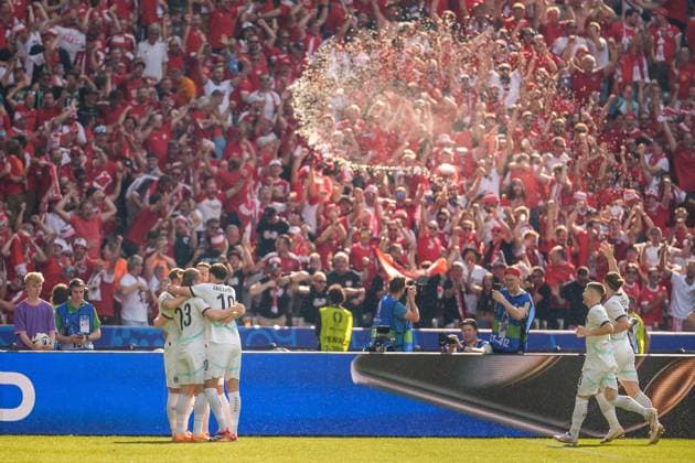 SOCCER - UEFA EURO, EM, Europameisterschaft,Fussball 2024 BERLIN,GERMANY,25.JUN.24 - UEFA EURO 2024, group stage, Austria vs Netherlands. Image shows the rejoicing of AUT.  GEPAxpictures xJohannesxFriedl