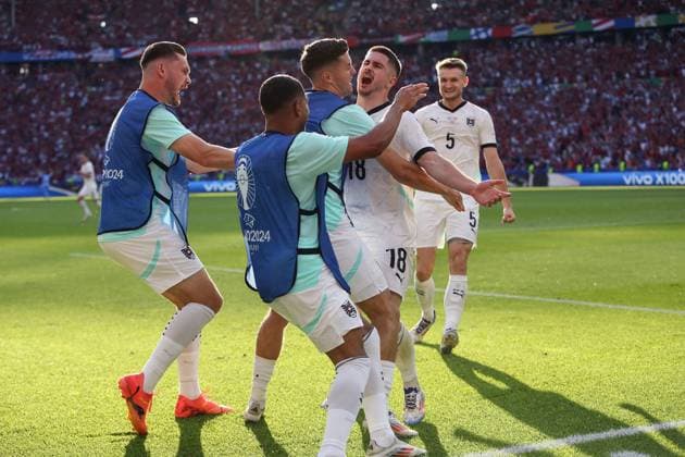 25.06.2024, xtgx, Fussball EM 2024, Niederlande - Österreich emspor, v.l. Romano Schmid (Oesterreich) celebrate the goal, Der Torjubel zum 2:1 (UEFA REGULATIONS PROHIBIT ANY USE OF PHOTOGRAPHS as IMAGE SEQUENCES and or QUASI-VIDEO) Berlin