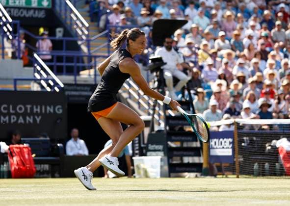 25th June 2024; Devonshire Park, Eastbourne, East Sussex, England: Rothesay International Eastbourne, Day 2, Petra Martic (CRO) plays a forehand against Katie Boulter (GBR) , womens singles  ActionPlus12660457 HongboxChen