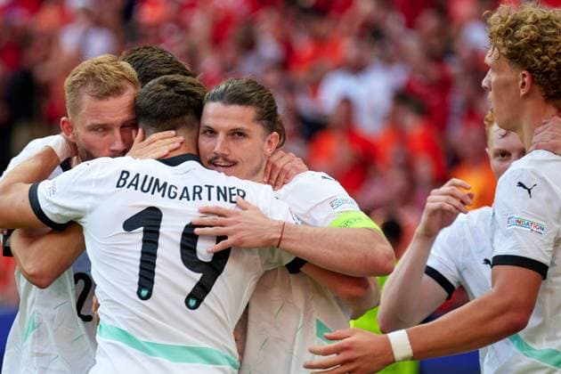 Marcel Sabitzer (Oesterreich, 09), Torschuss zum 3:2, Jubel, Freude, Oesterreich jubelt, GER, UEFA EURO, EM, Europameisterschaft,Fussball 2024, Fussball Herren, UEFA EM 2024 Matchtag 3, Gruppe D, Niederlande vs. Oesterreich, Netherlands vs. Austria, 25.06.2024. GER, UEFA Euro 2024, Fussball Herren, UEFA EM 2024 Matchtag 3, Gruppe D, Niederlande vs. Oesterreich, Netherlands vs. Austria, 25.06.2024. Berlin Copyright: xEibner-Pressefotox xClaudiusxRauchx EP_CRH