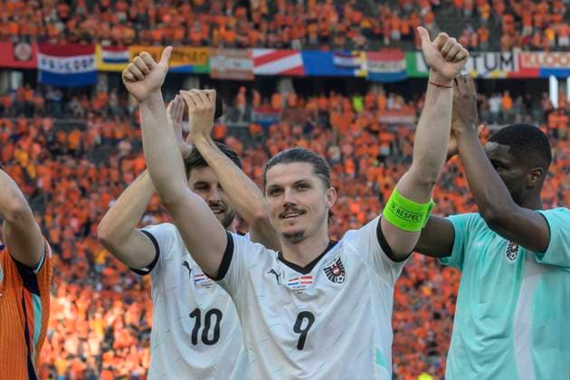 GER, Berlin, Fussball, Oesterreich vs. Niederlande, Gruppe D, Gruppenphase, UEFA EURO, EM, Europameisterschaft,Fussball 2024, SP, Olympia - Stadion Berlin, Marcel Sabitzer (Austria), Sieg, 2:3, Endstand, Jubel, Freude, jubeln, 25.06. 2024, Copyright: HMBxMedia UwexKoch