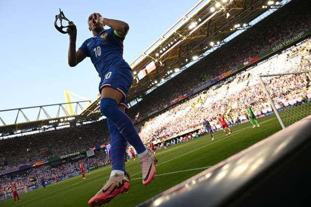 Germany Soccer Euro 2024 France - Poland 8716316 25.06.2024 France s Kylian Mbappe celebrates his goal during the UEFA EURO, EM, Europameisterschaft,Fussball 2024 Group D soccer match between France and Poland at the BVB Stadion Dortmund, in Dortmund, Germany. Alexey Filippov Sputnik Dortmund Germany  Copyright: xAlexeyxFilippovx
