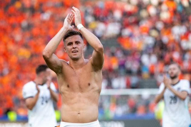 Christoph Baumgartner (Oesterreich, 19) jubelt ueber den Sieg und Einzug in das Achtelfinale als Gruppensieger, GER, Netherlands (NED) vs Austria (AUT), Fussball Europameisterschaft, UEFA EURO, EM, Europameisterschaft,Fussball 2024, Gruppe D, 3. Spieltag, 25.06.2024 GER, Netherlands (NED) vs Austria (AUT), Fussball Europameisterschaft, UEFA EURO 2024, Gruppe D, 3. Spieltag, 25.06.2024 Berlin Copyright: xEibner-Pressefoto Memmlerx EP_MMR