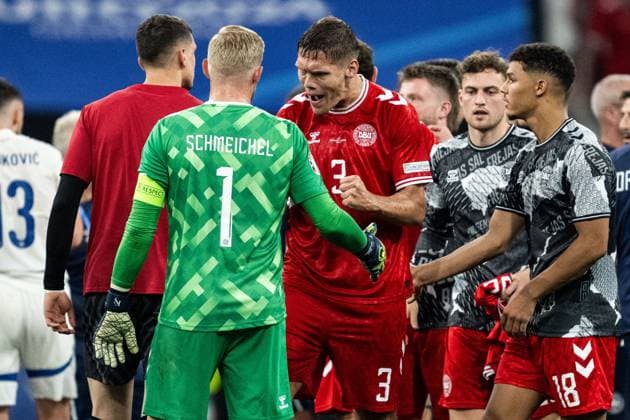240625 Jannik Vestergaard of Denmark celebrates after the UEFA EURO, EM, Europameisterschaft,Fussball 2024 Football Championship match between Denmark and Serbia on June 25, 2024 in Munich. Photo: Mathias Bergeld BILDBYRAN kod MB MB0940 fotboll football soccer fotball fotbolls-em europamästerskap em uefa euro uefa european football championship euro 2024 danmark denmark serbien serbia bbeng jubel Copyright: MATHIASxBERGELD BB240625MB109