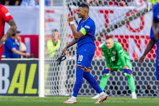 France Vs Poland during the UEFA EURO, EM, Europameisterschaft,Fussball 2024 match in Dortmund, Germany Kylian Mbappe of France celebrates a goal during the UEFA EURO 2024 group stage match between France and Poland at Football Stadium Dortmund. Copyright: xMikolajxBarbanellx