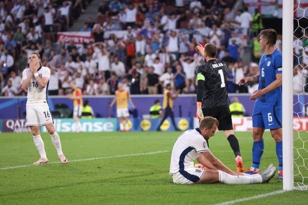 Cologne, Germany, 25th June 2024. Conor Gallagher of England and Harry Kane of England reacts after the latter narrowly failed to make contact with a cross in the goalmouth during the UEFA European Championships match at Cologne Stadium, Cologne. Picture credit should read: Jonathan Moscrop Sportimage EDITORIAL USE ONLY. No use with unauthorised audio, video, data, fixture lists, club league logos or live services. Online in-match use limited to 120 images, no video emulation. No use in betting, games or single club league player publications. SPI-3191-0063