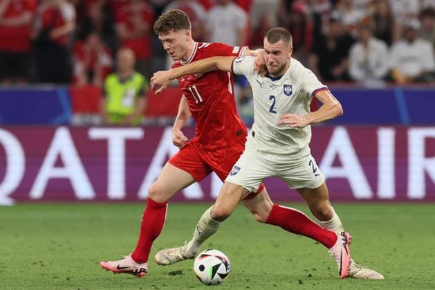 SERBIA vs DENMARK STRAHINJA PAVLOVIC, Serbian football player, at the match against Denmark at Munich arena, Munich 25.06.2024. MN Press FOOTBALL, UEFA, SERBIA, DENMARK, EURO 2024 Munich Munich arena Germany Copyright: xMarkoxMetlasx