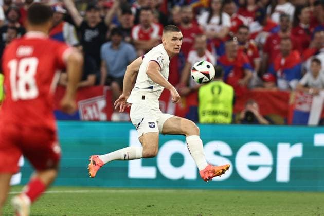Nikola Milenkovic (Serbia) during the UEFA EURO, EM, Europameisterschaft,Fussball Germany 2024 match between Denmark 0-0 Serbia at Munich Football Arena on June 25, 2024 in Munich, Germany. Noxthirdxpartyxsales  (257681761)