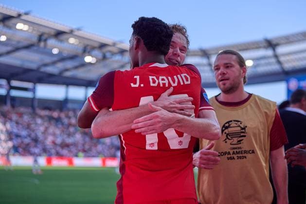 RECORD DATE NOT STATED Copa America USA 2024 Peru vs Canada Jonathan David Celebrates his goal 0-1 of Canada during the game between Peru and Canada as part of the CONMEBOL Copa America USA 2024 group A, at Childrens Mercy Park Stadium, on June 25, 2024 in Kansas City, Kansas, United States. KANSAS CITY KANSAS UNITED STATES  Copyright: xJosexLuisxMelgarejox 20240625185312_CA_GA_2024_PER_CAN_DAVIS177