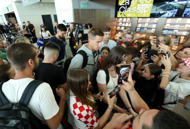 Croatia National Football Team arrive in Zagreb, Croatia Martin Erlic and Mario Pasalic of Croatia is seen at Franjo Tudjman Airport in Zagreb, Croatia, on June 26, 2024. RobertxAnic PIXSELL
