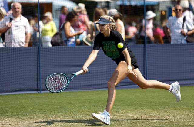 26th June 2024; Devonshire Park, Eastbourne, East Sussex, England: Rothesay International Eastbourne, Day 3, Katie Boulter (GBR) pratices ahead of her womens singles match  ActionPlus12660709 HongboxChen