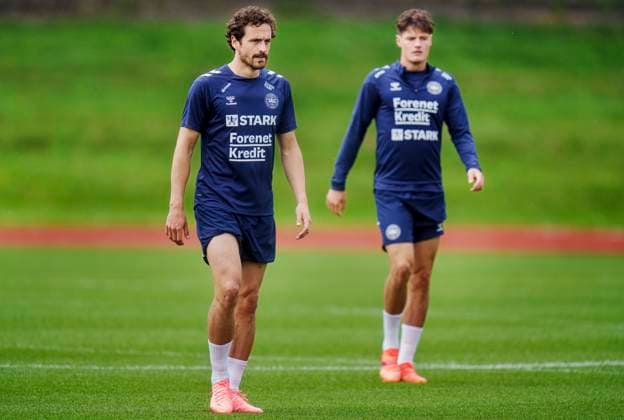 Thomas Delaney (L) and Christian Noergaard during the national team, Nationalteam s training in Freudenstadt, Germany Wednesday, June 26, 2024. (Photo: Liselotte Sabroe Ritzau Scanpix) , Freudenstadt Tyskland Copyright: Ritzau Scanpix LiselottexSabroex spdk20240626-162730-L