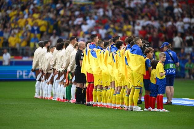 Ukraine v Belgium Group E - UEFA EURO, EM, Europameisterschaft,Fussball 2024 STUTTGART, GERMANY - JUNE 26 : Ukraine Team picture pictured during the UEFA EURO 2024 European Football Championship tournament group E stage match between Ukraine and Belgium at Stuttgart Arena on June 26, 2024 in Stuttgart, Germany, 26 06 2024 Stuttgart Germany  Copyright: xVincentxKalutx