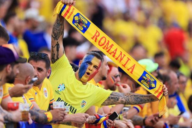 Football - UEFA EURO, EM, Europameisterschaft,Fussball 2024 - Group E - Slovakia v Romania 26th June 2024 - UEFA EURO 2024 - Group E - Slovakia v Romania - Romania fans - Photo: Simon Stacpoole Offside. Frankfurt Germany Copyright: xSimonxStacpoolexOffside