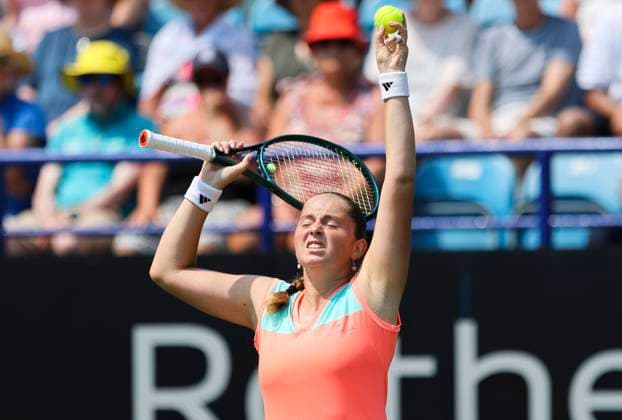 26th June 2024; Devonshire Park, Eastbourne, East Sussex, England: Rothesay International Eastbourne, Day 3, Jelena Ostapenko (LAT) shows emotion in the match against Katie Boulter (GBR), womens singles match  ActionPlus12660757 HongboxChen