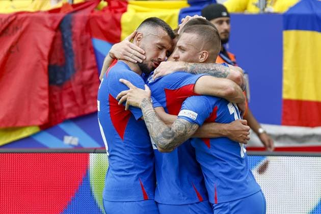 FRANKFURT, Olympia Stadium , 26-06-2024 , European Football Championship Euro2024, Group stage match no.33 between Slovakia and Romania. Slovakia player Ondrej Duda scores the 1-0 Slovakia - Romania (Euro2024)  x25604585x Copyright: