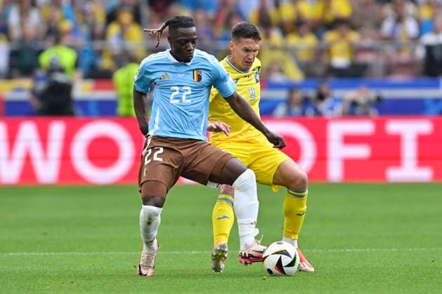 Ukraine v Belgium Group E - UEFA EURO, EM, Europameisterschaft,Fussball 2024 STUTTGART, GERMANY - JUNE 26 : Doku Jeremy forward of Belgium during the UEFA EURO 2024 European Football Championship tournament group E stage match between Ukraine and Belgium at Stuttgart Arena on June 26, 2024 in Stuttgart, Germany, 26 06 2024 Stuttgart Germany  Copyright: xDhax