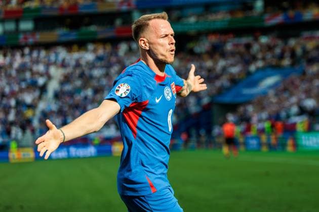 UEFA EURO, EM, Europameisterschaft,Fussball 2024: Slowakei - Rumänien; 26.06.2024 Jubel zum 1:0 durch Ondrej Duda (Slowakei, 8) UEFA EURO 2024: Slowakei - Rumänien; Frankfurt Arena, Frankfurt am 26.06.2024 Copyright: xBEAUTIFULxSPORTS Wunderlx