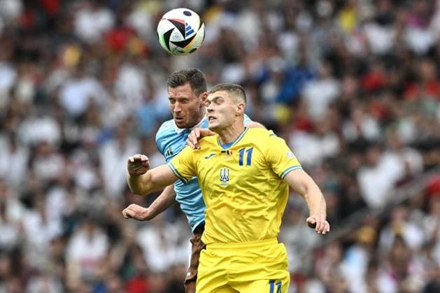 Db Stoccarda (Germania) 26 06 2024 - Euro 2024 Ucraina-Belgio foto Daniele Buffa Image nella foto: Jan Vertonghen-Artem Dovbyk 