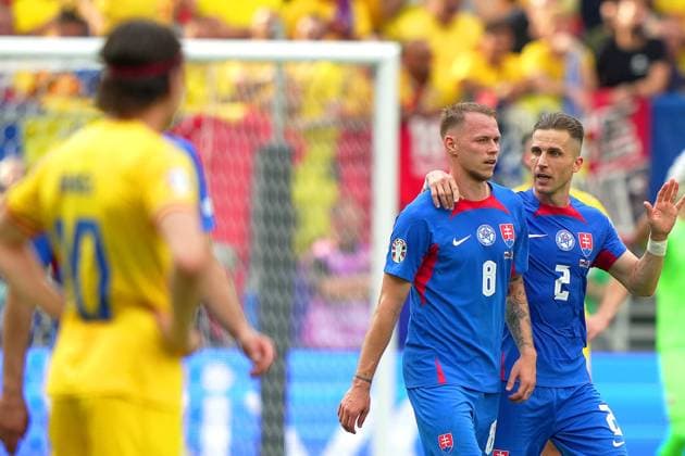 Slovakia s Ondrej Duda scores goal 0-1 during the Euro 2024 soccer match between Slovakia and Romania at the Frankfurt Arena , Frankfurt , Germany - Wednesday 26 June 2024. - Soccer .  Copyright: xSpada LaPressex