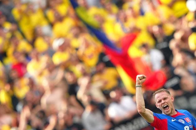 Slovakia s Ondrej Duda celebrates after scoring 0-1 during the Euro 2024 soccer match between Slovakia and Romania at the Frankfurt Arena , Frankfurt , Germany - Wednesday 26 June 2024. - Soccer .  Copyright: xSpada LaPressex