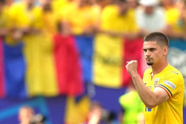 Romania s Razvan Marin celebrates after scoring 1-1 during the Euro 2024 soccer match between Slovakia and Romania at the Frankfurt Arena , Frankfurt , Germany - Wednesday 26 June 2024. - Soccer .  Copyright: xSpada LaPressex