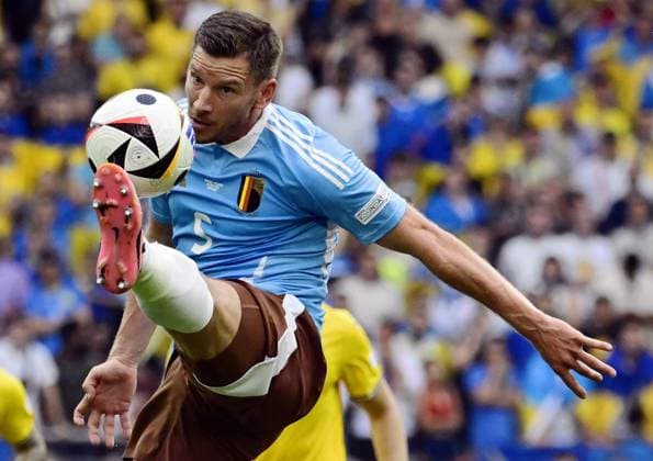 Belgium s Jan Vertonghen pictured in action during a soccer game between Ukraine and Belgian national soccer team Red Devils, Wednesday 26 June 2024 in Stuttgart, Germany, the third match in the group stage of the UEFA EURO, EM, Europameisterschaft,Fussball 2024 European championships. DIRKxWAEM  x95326929x
