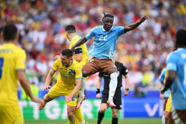 Ukraine v Belgium Group E - UEFA EURO, EM, Europameisterschaft,Fussball 2024 STUTTGART, GERMANY - JUNE 26 : Doku Jeremy forward of Belgium during the UEFA EURO 2024 European Football Championship tournament group E stage match between Ukraine and Belgium at Stuttgart Arena on June 26, 2024 in Stuttgart, Germany, 26 06 2024 Stuttgart Germany  Copyright: xVincentxKalutx