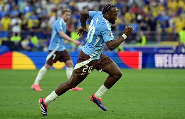 Belgium s Lois Openda pictured in action during a soccer game between Ukraine and Belgian national soccer team Red Devils, Wednesday 26 June 2024 in Stuttgart, Germany, the third match in the group stage of the UEFA EURO, EM, Europameisterschaft,Fussball 2024 European championships. DIRKxWAEM  x95330941x