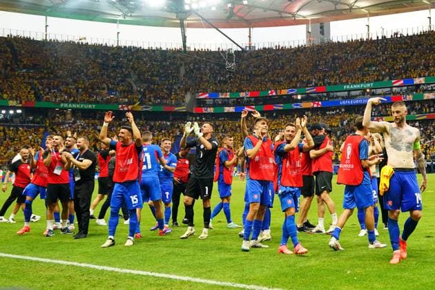Slovakia s players during the Euro 2024 soccer match between Slovakia and Romania at the Frankfurt Arena , Frankfurt , Germany - Wednesday 26 June 2024. - Soccer .  Copyright: xSpada LaPressex