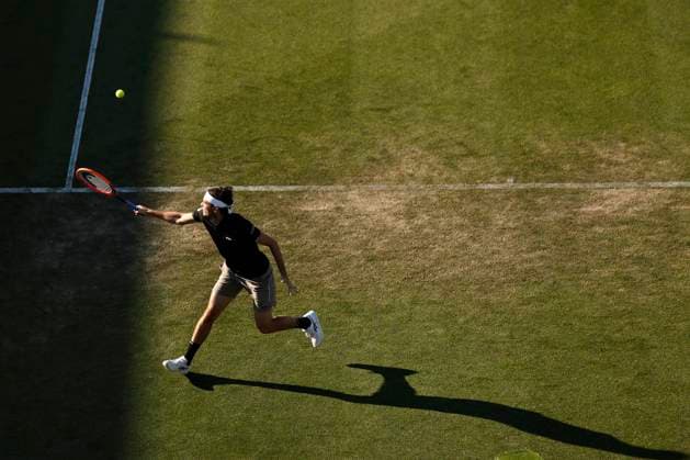 26th June 2024; Devonshire Park, Eastbourne, East Sussex, England: Rothesay International Eastbourne, Day 3; Taylor Fritz (USA) plays a backhand against Thiago Seyboth Wild (BRA)  ActionPlus12660916 HongboxChen