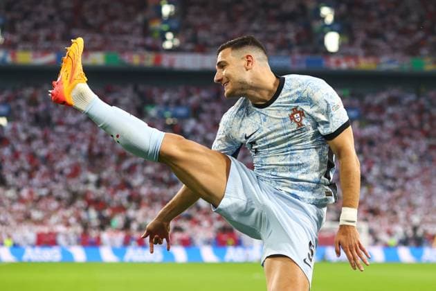 Georgia v Portugal 26 June 2024, Gelsenkirchen - UEFA EUROs - Group F - Georgia v Portugal - Diogo Dalot of Portugal - Photo: Charlotte Wilson Offside. Gelsenkirchen Germany Copyright: xCharlottexWilsonx xOffsidexOffside