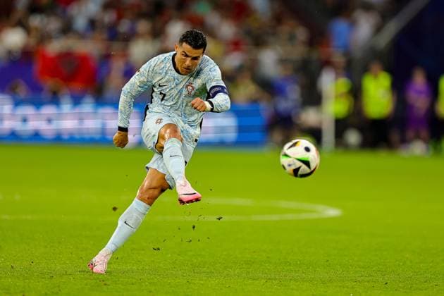 Georgia v Portugal Euro 2024 26 06 2024. Group F Cristiano Ronaldo of Portugal shoots towards the goal during the Euro 2024 match between Georgia and Portugal at Arena AufSchalke, Gelsenkirchen, Germany on 26 June 2024. Editorial use only , Copyright: xNigelxKeenex PSI-19825-0010