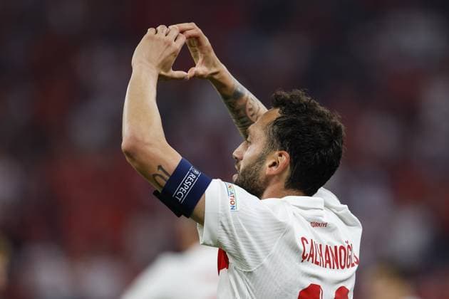 HAMBURG, Volksparkstadium ,26-06-2024 , European Football Championship Euro2024, Group stage match no.36 between Czechia and Turkiye, Turkiye player Hakan Calhanoglu celebrating his goal 0-1 Czechia - Turkiye (Euro2024)  x25606592x Copyright: