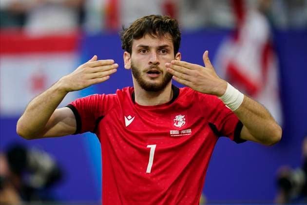 GER: Georgia and Portugal. UEFA EURO, EM, Europameisterschaft,Fussball 2024 Khvicha Kvaratskhelia of Georgia celebrates after scoring the opening goa during the UEFA Euro 2024 match between Georgia and Portugal, Group F, date 3, played at Veltins-Arena stadium on June 26, 2024 in Gelsenkirchen, Germany. Contributor Copyright: xPressinphotox PS_240626_GEO-POR_1549