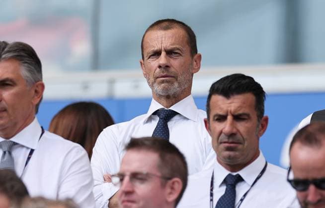 26.06.2024, Fussball Europameisterschaft, UEFA EURO, EM, Europameisterschaft,Fussball 2024, Slowakei - Rumänien, Gruppe E, Arena Frankfurt, v.l., UEFA Präsident Aleksander Ceferin Copyright: HMBxMedia
