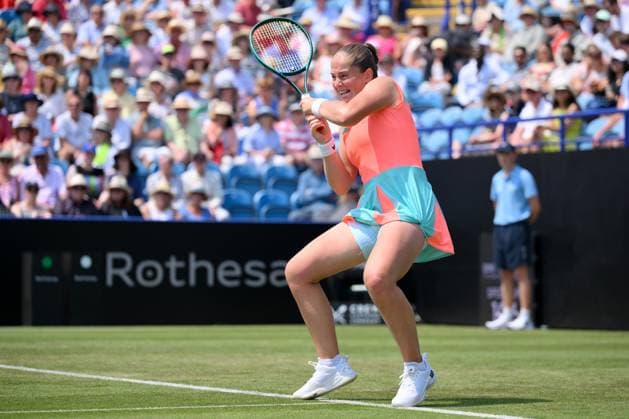 Lawn Tennis - 2024 ATP, Tennis Herren Rothesay International Eastbourne Tournament - Devonshire Park, Eastbourne - Wednesday 26th June 2024. Jelena Ostapenko (LAT) in action during her Women™s Singles 2nd Round Match against Katie Boulter (GBR). COLORSPORT Ashley Western 