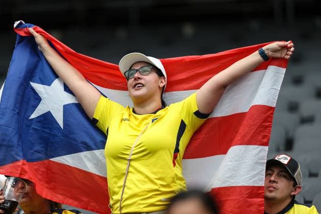 June 26, 2024: Ecuador fans hold up flags inside Allegiant Stadium prior to the start of the CONMEBOL Copa America Group B Stage match between Ecuador and Jamaica on June 26, 2024 in Las Vegas, NV. CSM. Las Vegas United States of America - ZUMAc04_ 20240626_zma_c04_016 Copyright: xChristopherxTrimx