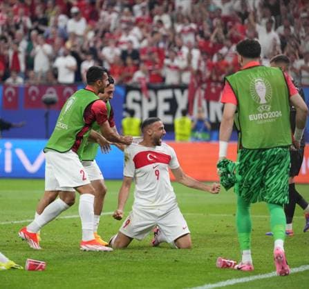 Turkiye s player Cenk Tosun celebrates his goal during UEFA EURO, EM, Europameisterschaft,Fussball 2024 Group F football match between Turkiye and Czechia at Volksparkstadion in Hamburg, Germany, on 26 June, 2024. (Mehmet Sirin Toplaoglu - Depo Photos) 18364709