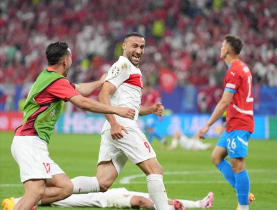 Turkiye s player Cenk Tosun celebrates his goal during UEFA EURO, EM, Europameisterschaft,Fussball 2024 Group F football match between Turkiye and Czechia at Volksparkstadion in Hamburg, Germany, on 26 June, 2024. (Mehmet Sirin Toplaoglu - Depo Photos) 18364713