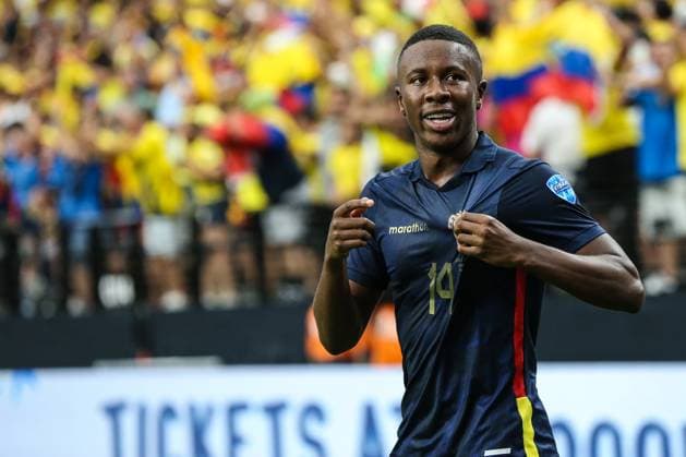 SOCCER: Copa America: Group B Stage Ecuador vs Jamaica JUN 26 June 26, 2024: Ecuador midfielder Alan Minda (14) celebrates after scoring a goal during the CONMEBOL Copa America Group B Stage match at Allegiant Stadium between Ecuador and Jamaica on June 26, 2024 in Las Vegas, NV. Christopher Trim CSM. (Credit Image: Â Christopher Trim Cal Media) Las Vegas Nevada United States of America EDITORIAL USE ONLY Copyright: xx ZUMA-20240626_zma_c04_032.jpg ChristopherxTrimx csmphotothree267263