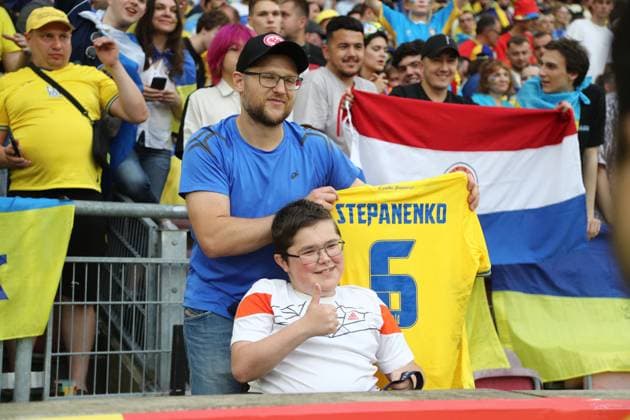 Supporters (Ukraine) during the UEFA EURO, EM, Europameisterschaft,Fussball Germany 2024 match between Ukraine 0-0 Belgium at Stuttgart Arena on June 26, 2024 in Stuttgart, Germany. Noxthirdxpartyxsales  (257799878)