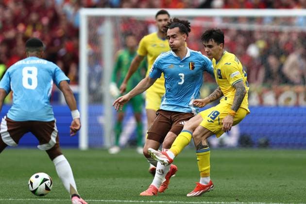 Mykola Shaparenko (Ukraine)Arthur Theate (Belgium) during the UEFA EURO, EM, Europameisterschaft,Fussball Germany 2024 match between Ukraine 0-0 Belgium at Stuttgart Arena on June 26, 2024 in Stuttgart, Germany. Noxthirdxpartyxsales  (257800039)